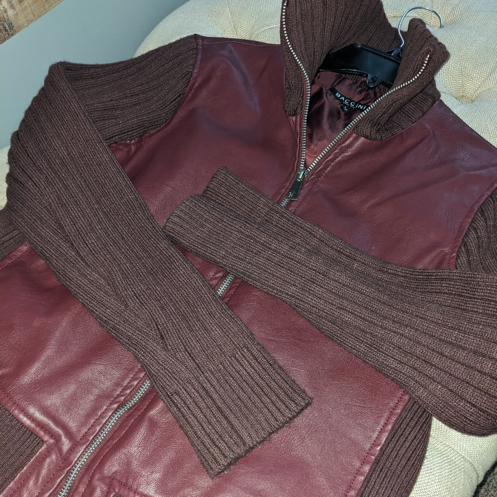 Faux leather and knit jacket
